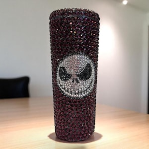 Vaso de esqueleto brillante con pajita / Taza de calavera con diamantes de imitación / Vaso de Halloween / Regalo gótico