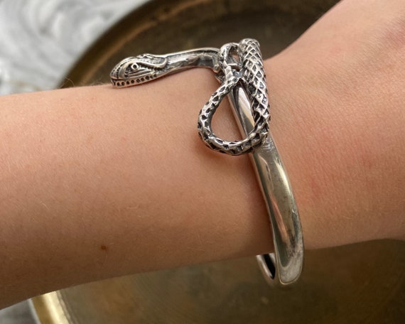 Vintage Sterling Silver Snake Bracelet - image 4
