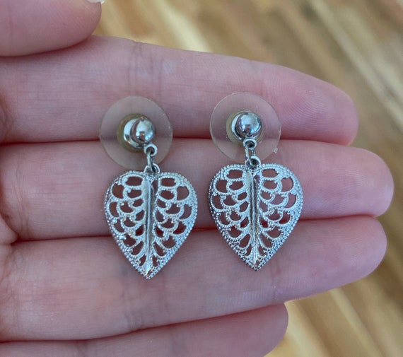 Vintage Silver Leaf Earrings Art Deco Style - image 1