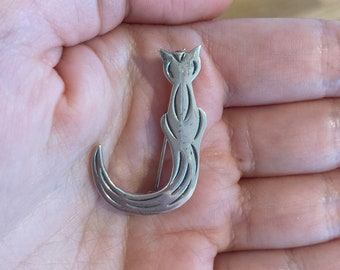 メキシコ 925 スターリングシルバー 猫ピンブローチ ブラックオニキス