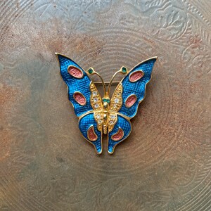 Vintage Rhinestone Gold Enamel Butterfly Brooch Pin