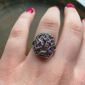 Vintage 925 Sterling Silver Amethyst and Marcasite Ring Made in Mallorca Spain
