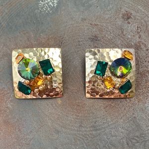 Vintage Gold Tone Rhinestone Costume Earrings