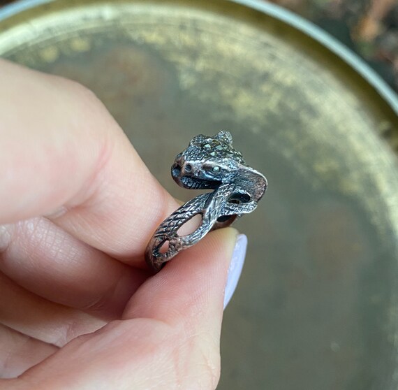 Vintage Sterling Silver and Marcasite Cobra Snake… - image 3