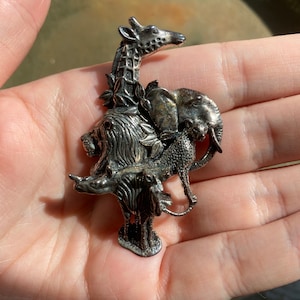 Vintage Sterling Silver Signed Animal Safari African Brooch Pin