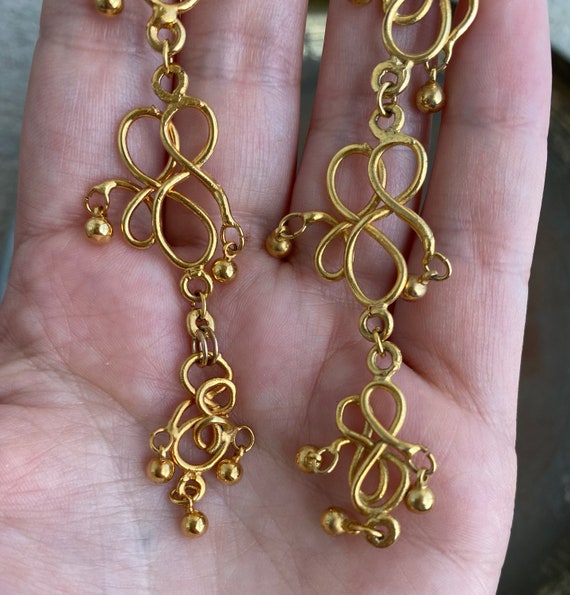 Vintage Gold Tone Dangle Earrings, Costume Jewelry - image 5