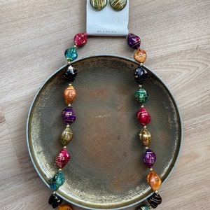 Vintage Made in Hong Kong Colorful Necklace and Earrings Set