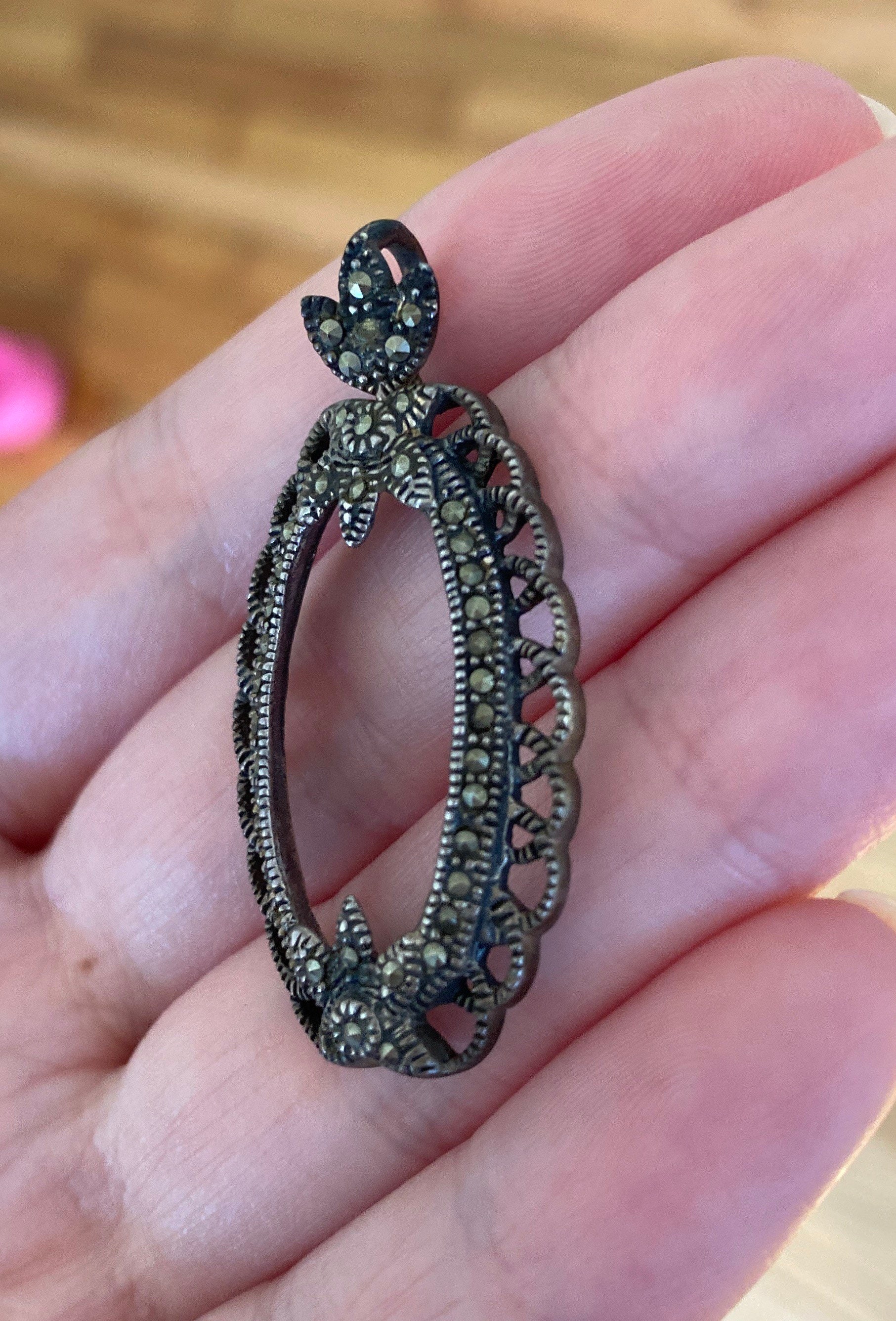 Vintage Sterling Silver and Marcasite Art Deco Pendant Necklace - Etsy
