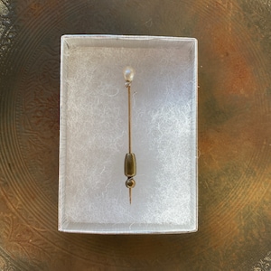 Antique Stick Pin 14k Gold Genuine Diamond and Pearl Fine Jewelry