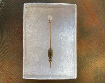 Antique Stick Pin 14k Gold Genuine Diamond and Pearl Fine Jewelry