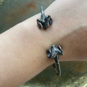 Vintage 925 Sterling Silver Rams Head Aries Bangle Bracelet, Animal Jewelry, Aries Zodiac Astrology