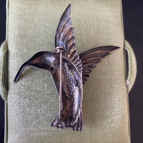 Vintage Sterling Silver Hummingbird Brooch Pin - image 2