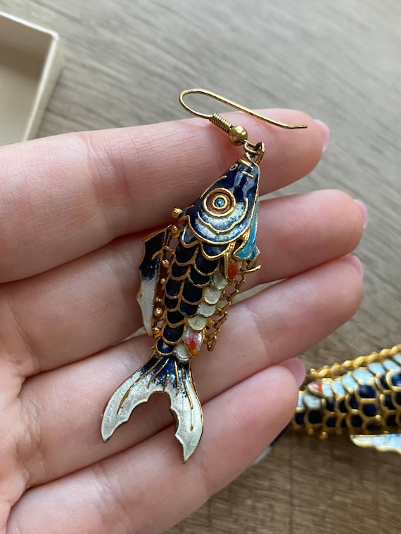 RARE Antique Enamel Articulated Fish Pendant and … - image 9
