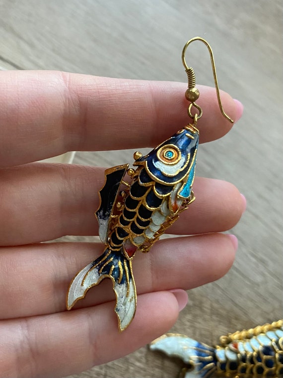 RARE Antique Enamel Articulated Fish Pendant and … - image 6