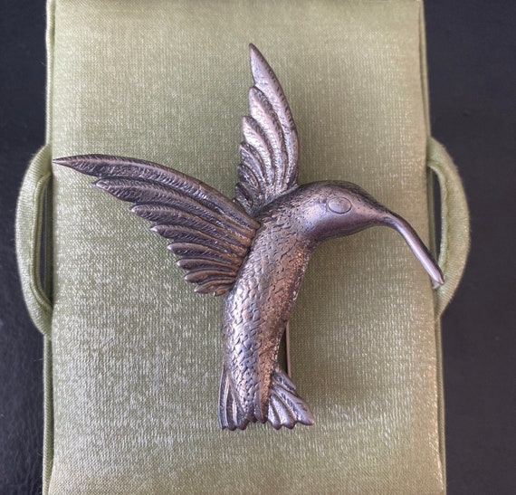 Vintage Sterling Silver Hummingbird Brooch Pin - image 1