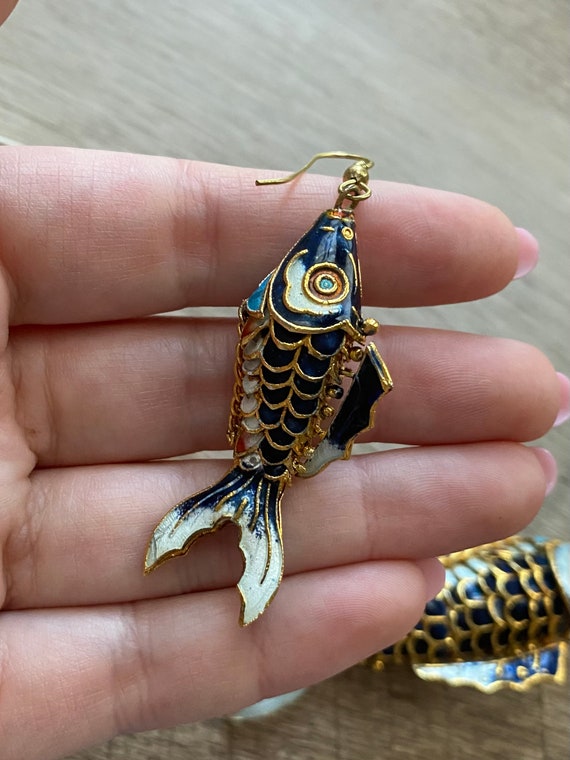 RARE Antique Enamel Articulated Fish Pendant and … - image 7