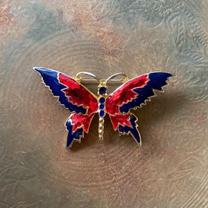 Vintage Enamel Red Butterfly Gold Brooch Pin