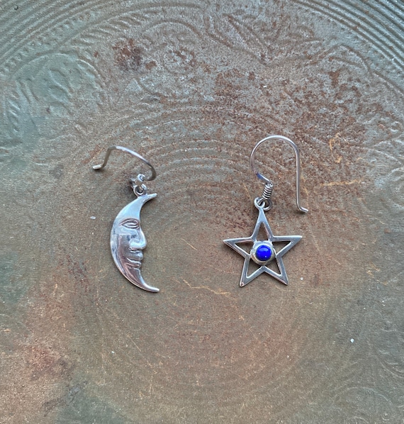 Vintage 825 Silver Moon and Sun Dangle Earrings - image 1