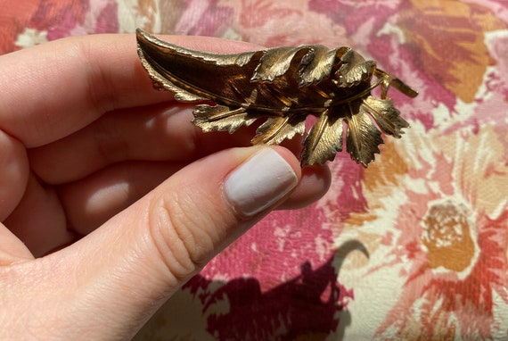 1960’s Coro Gold Plated Leaf Autumn Fall Brooch - image 4