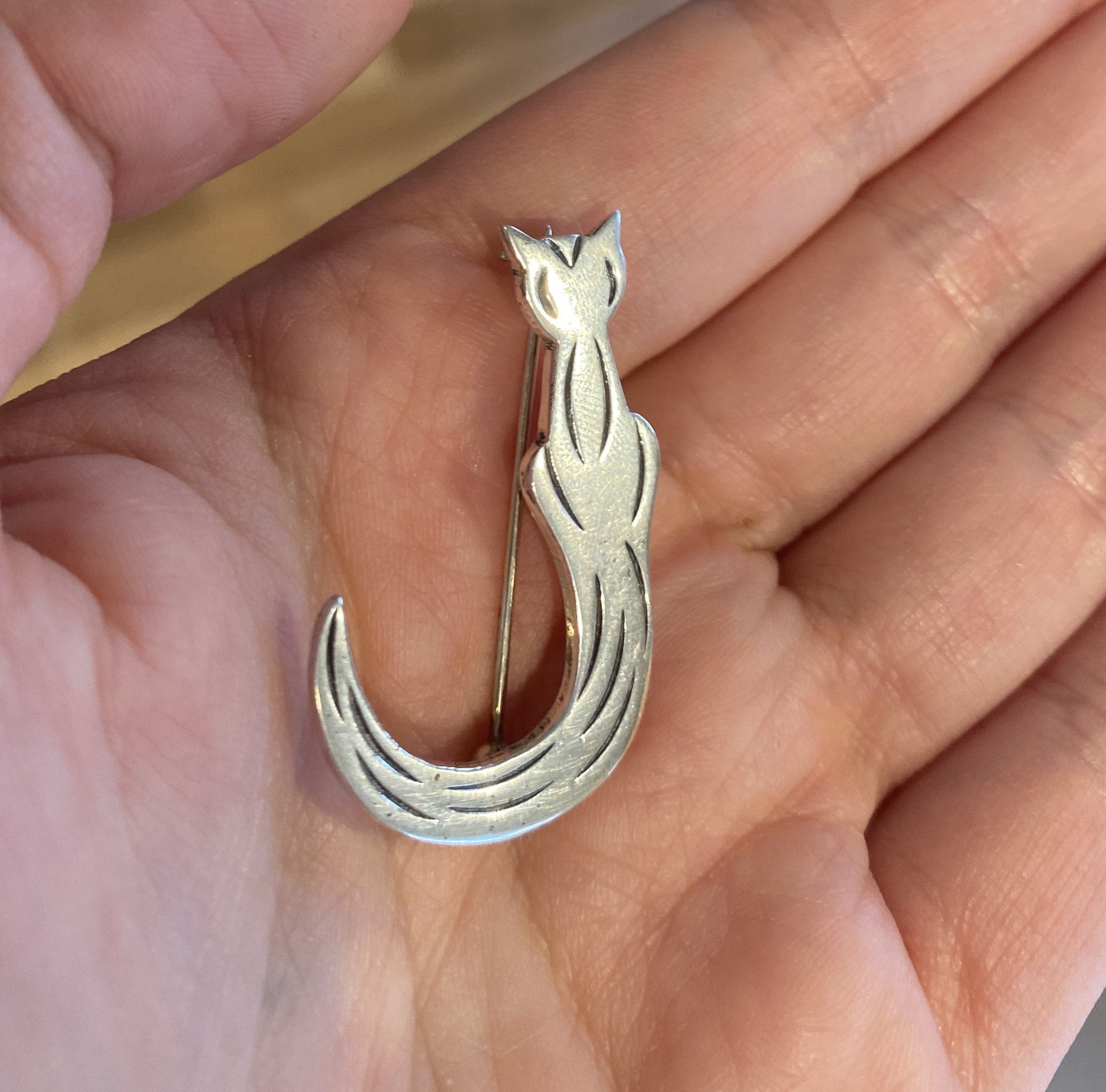 Broche Chat En Argent Sterling Signée L. Paton - Style Native American - Occasion