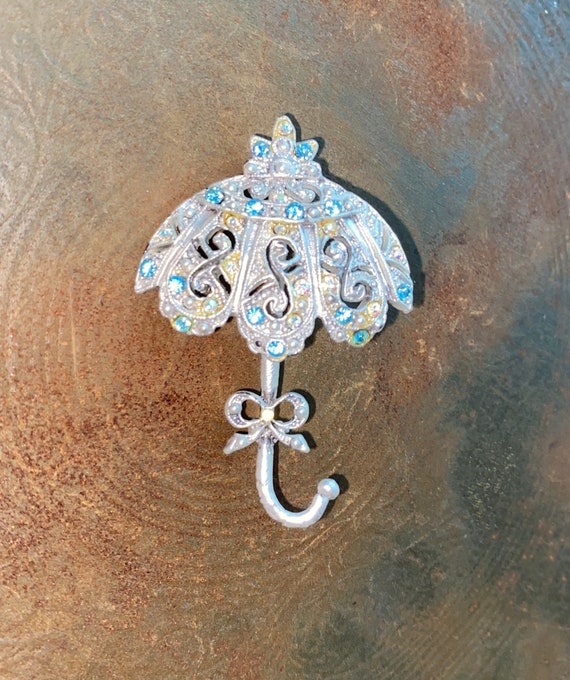 Unique Vintage 1950’s Umbrella Brooch Pin Light B… - image 3