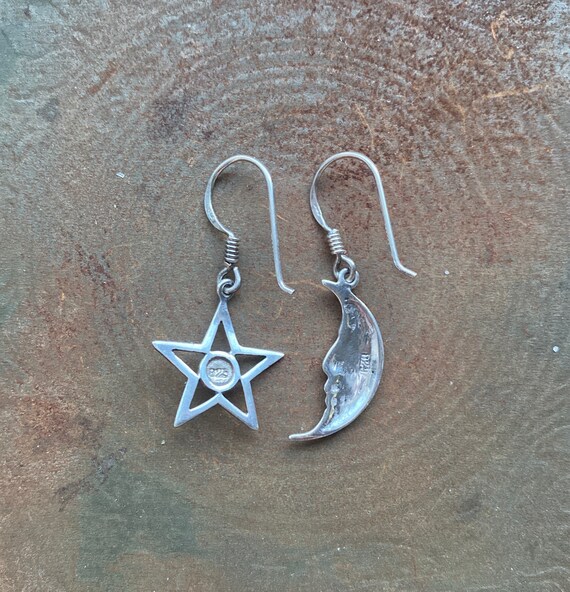 Vintage 825 Silver Moon and Sun Dangle Earrings - image 2