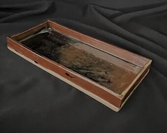 Rectangular rustic handmade stoneware tray or platter