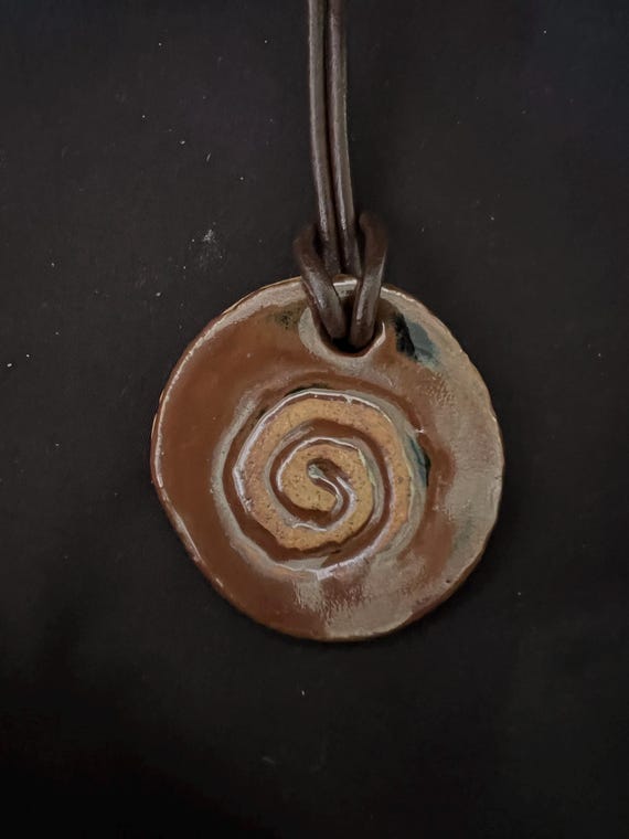 Rustic handmade stoneware amulet talisman necklace