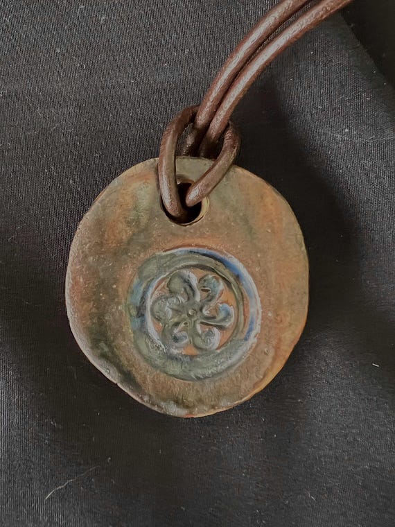 Rustic handmade stoneware amulet talisman necklace