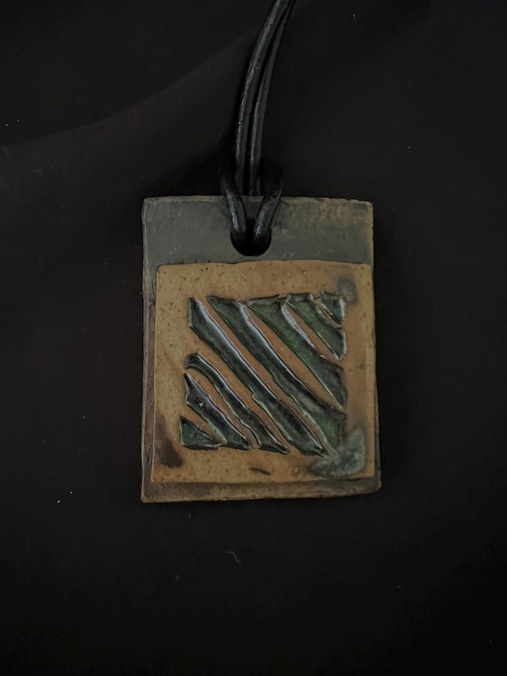 Rustic handmade stoneware amulet talisman necklace