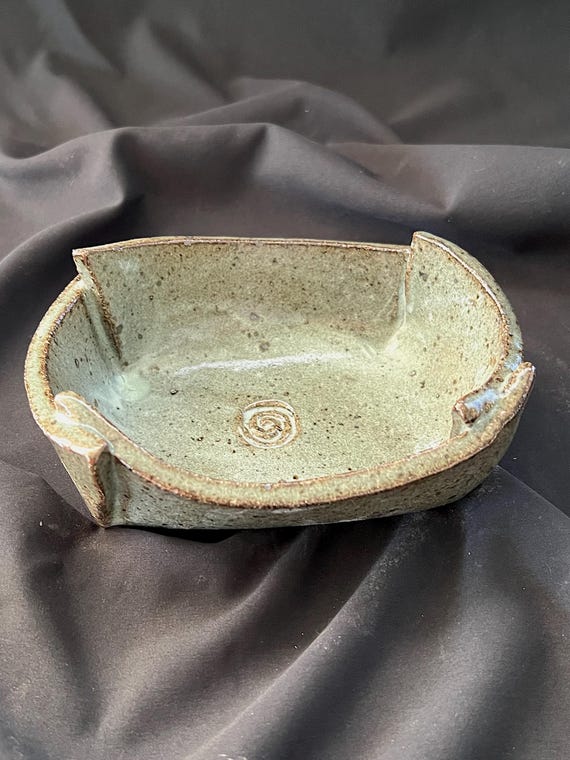 Low oval handmade stoneware bowl
