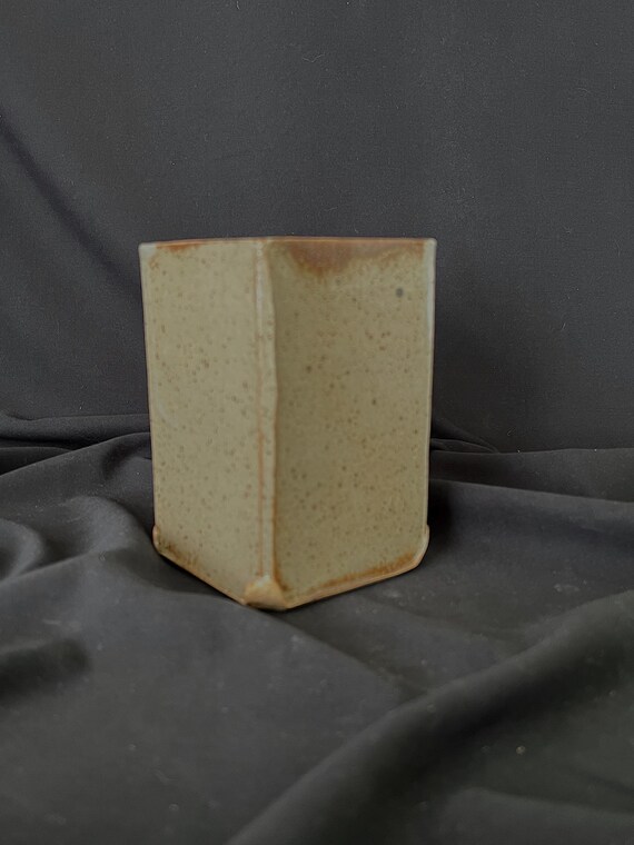 Handmade square rustic stoneware vase