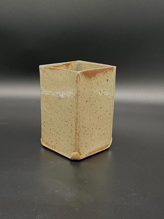 Handmade square rustic pottery stoneware vase