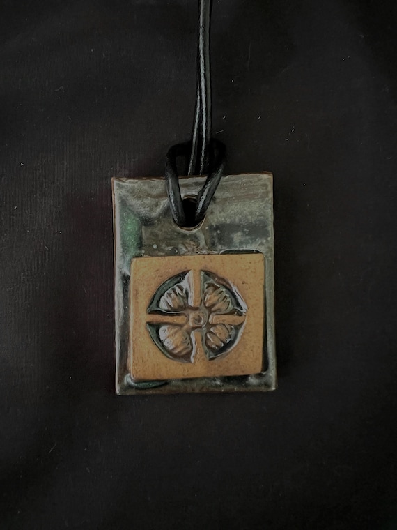 Rustic handmade stoneware amulet talisman necklace