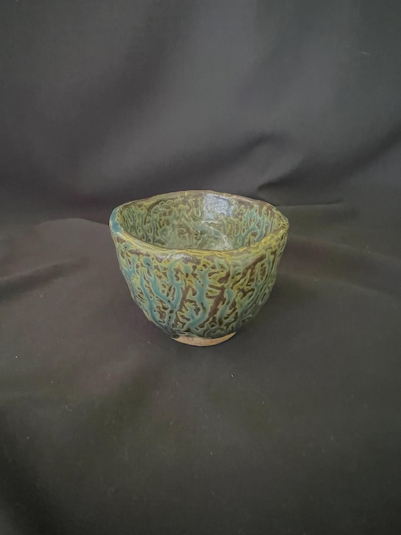 Handmade rustic pinch pot stoneware tea bowl