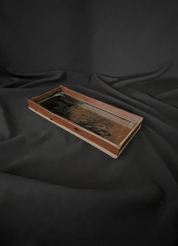 Rectangular rustic handmade stoneware tray or platter