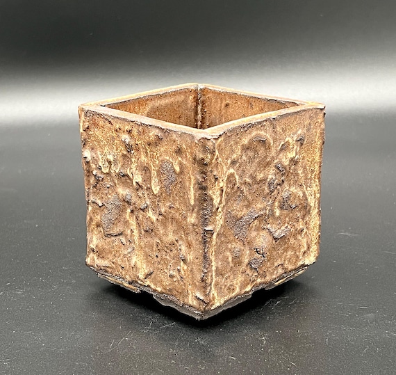 Square handmade textured footed pottery stoneware succulent planter