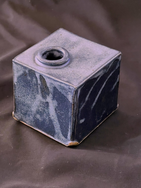Square handmade rustic stoneware vase