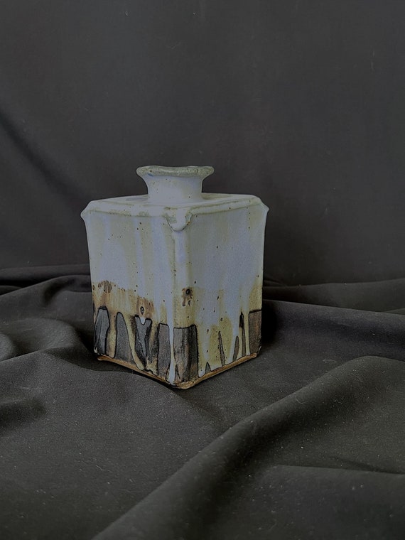 Square rustic stoneware vase