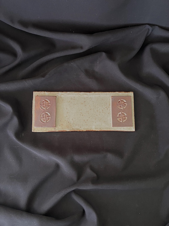 Rustic handmade stoneware platter charcuterie or cheese board with floral detail