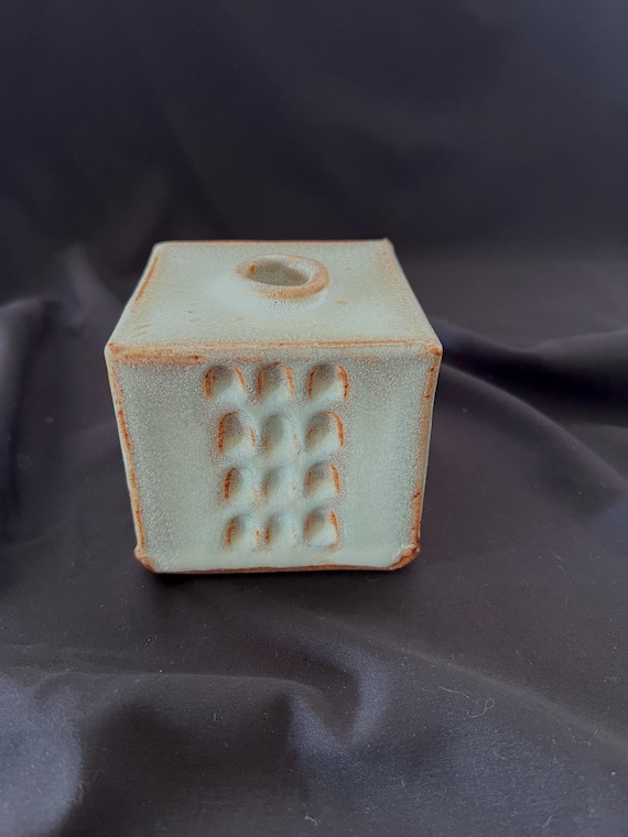 Square handmade rustic stoneware vase