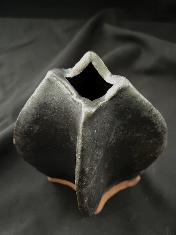 Handmade rustic black pottery stoneware vase