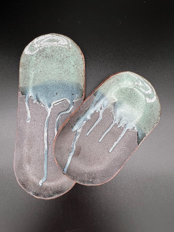 Set of 2 small oval stoneware ceramic platters