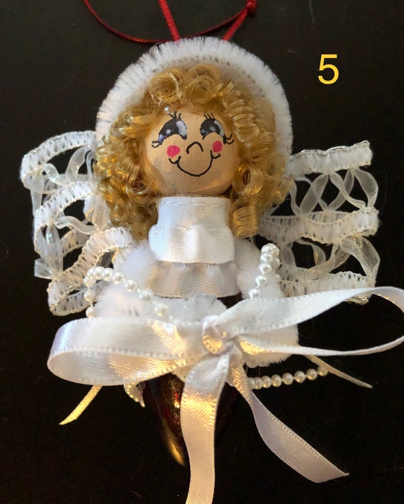 Christmas light bulb recycled red and white # 9 angel ornament