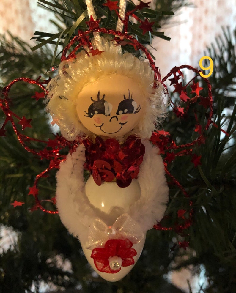 Christmas Light Bulb Angel Ornament Recycled Red And White Etsy