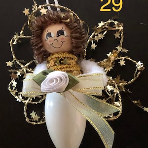 Christmas light bulb recycled red and white # 9 angel ornament
