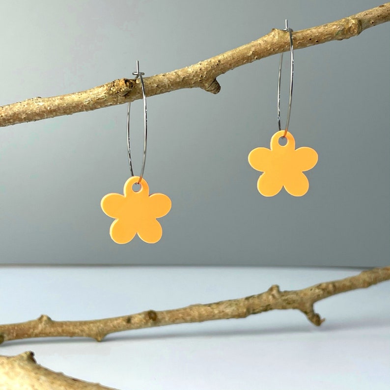 Flower Hoop Earrings Handmade Acrylic Earrings Handmade Hoop Earring Flower Pastel