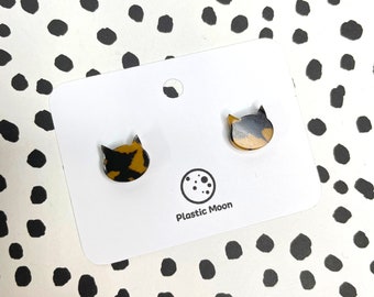 Tortoiseshell Acrylic Cat Stud Earrings: Handmade Kitty Jewelry