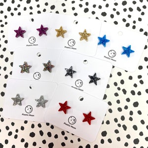 Glitter Star Stud Earrings // Acrylic Jewellery // Handmade // Gold // Silver // Red // Purple // Blue // Black
