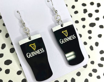 Handpainted Irish Stout Earrings: St Patrick's Day Acrylic Pint Glass